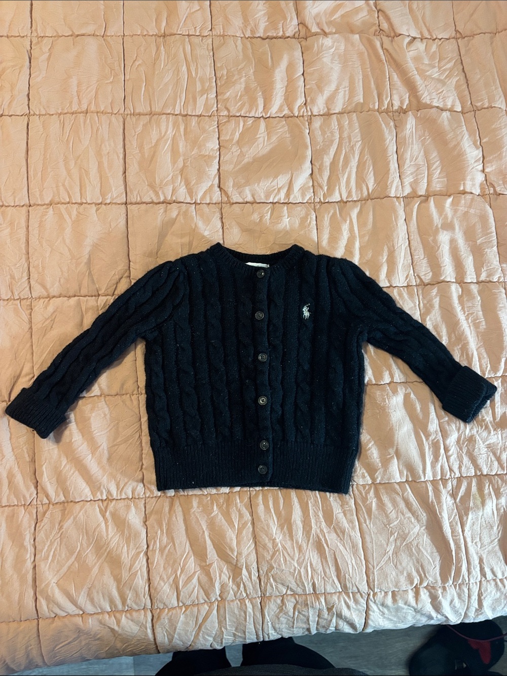Ralph Lauren Black Cable-Knit Button Cardigan